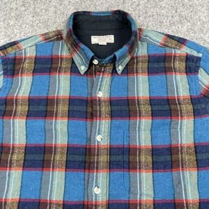 Wallace & Barnes J Crew Shirt Mens Medium Blue Plaid Wool Blend‎ Button Down